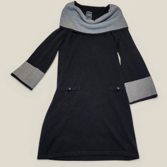 Jessica Howard Cowl Neck Sweater Dress – Size Small – Black & White Chevron - Picture 1 of 7